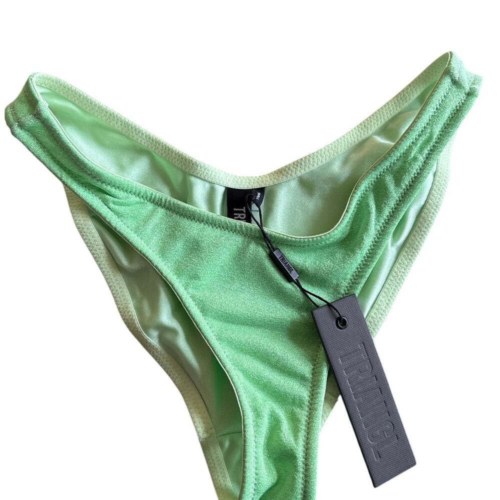 NWT TRIANGL Green Velvet Bikini Bottoms Size S w/ Matching Drawstring Swim Bag